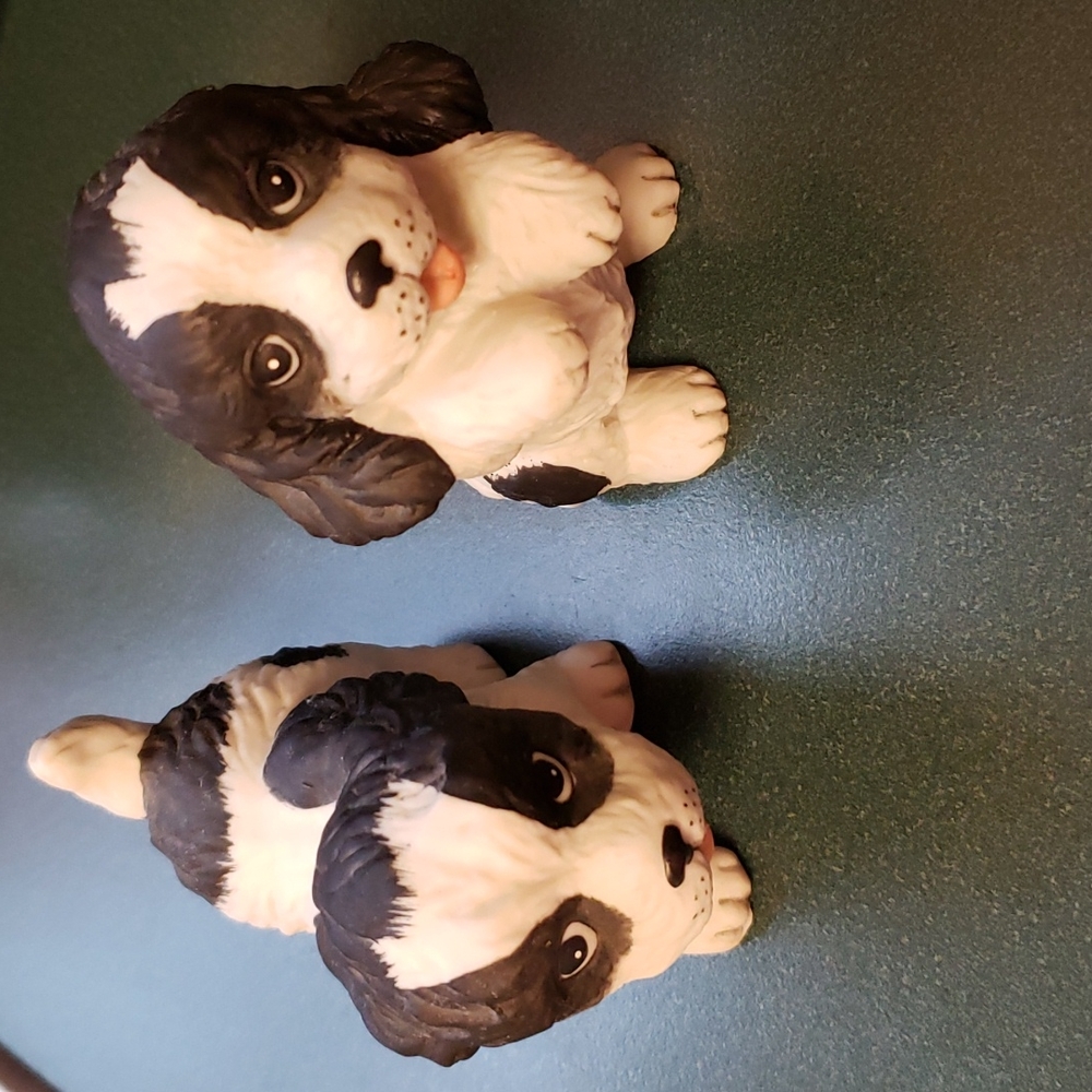 Home Interiors Homeco Set of 2 Black and White Puppy Figurines